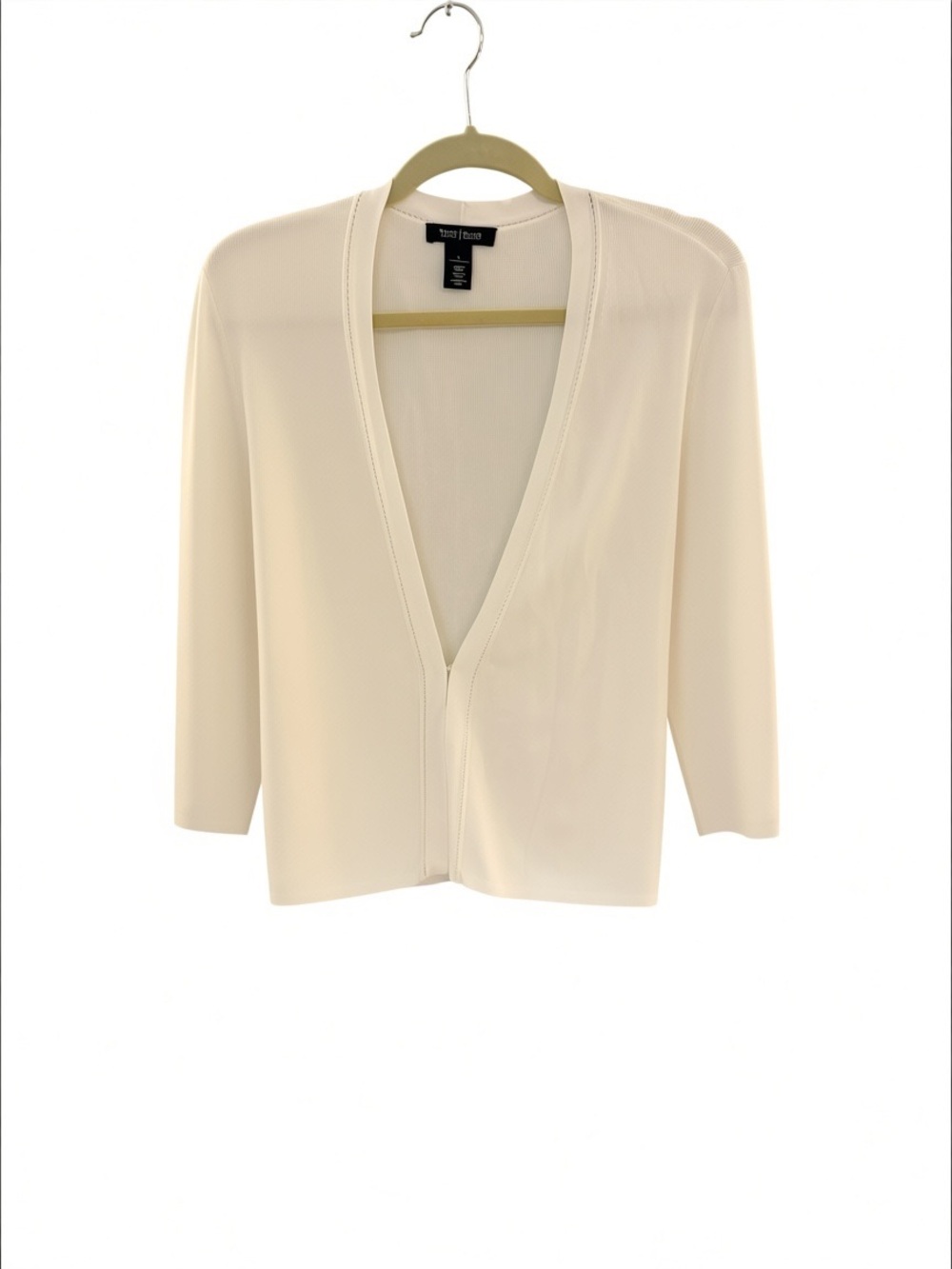 White House Black Market Ivory Open Front Knit Cardigan Sweater Size L EUC
